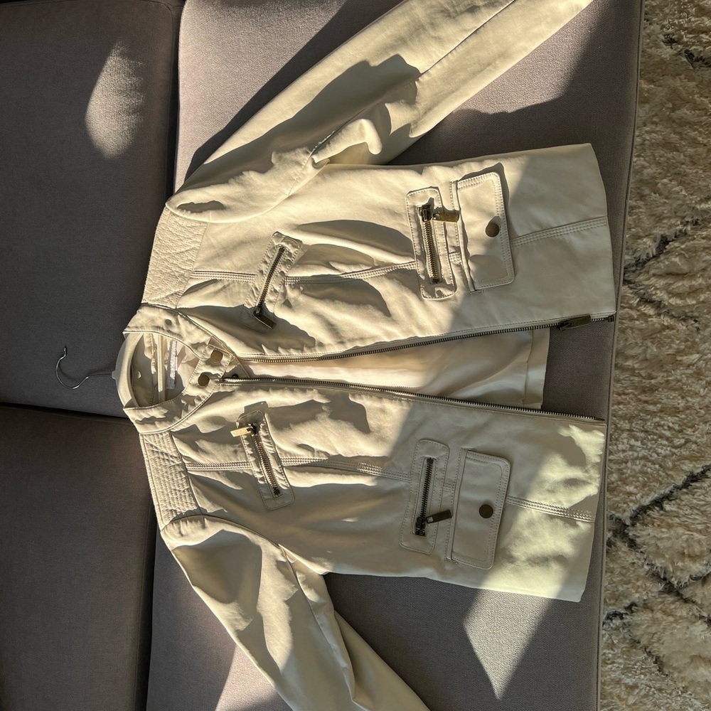 Soft Buttery Faux Biker Cream Lether Jacket Size Small - Picture 7 of 11